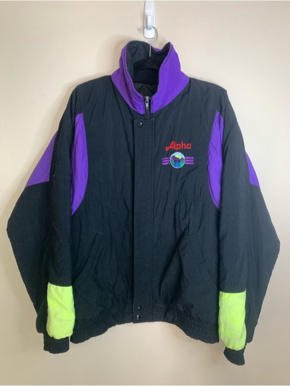 Vintage Alpha Black Purple Neon Green Ski Jacket